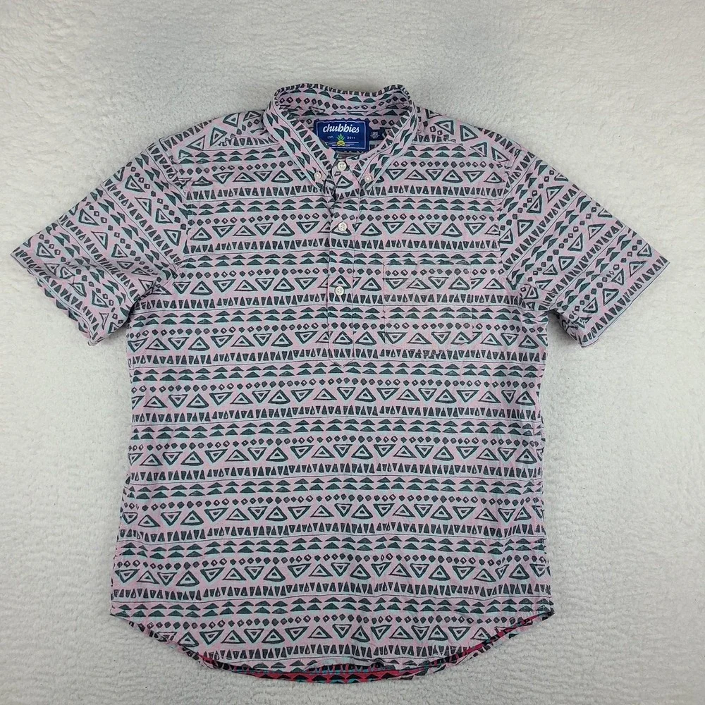 Chubbies Polo Shirt Mens Large‎ Blue Purple Hawaiian Aztec Aloha Short Sleeve